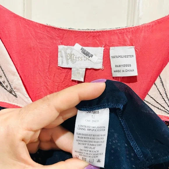 Miss Me Navy Blue & Pink Stars Beaded Peplum Top Feminine Coquette Girl Size M - Picture 5 of 5